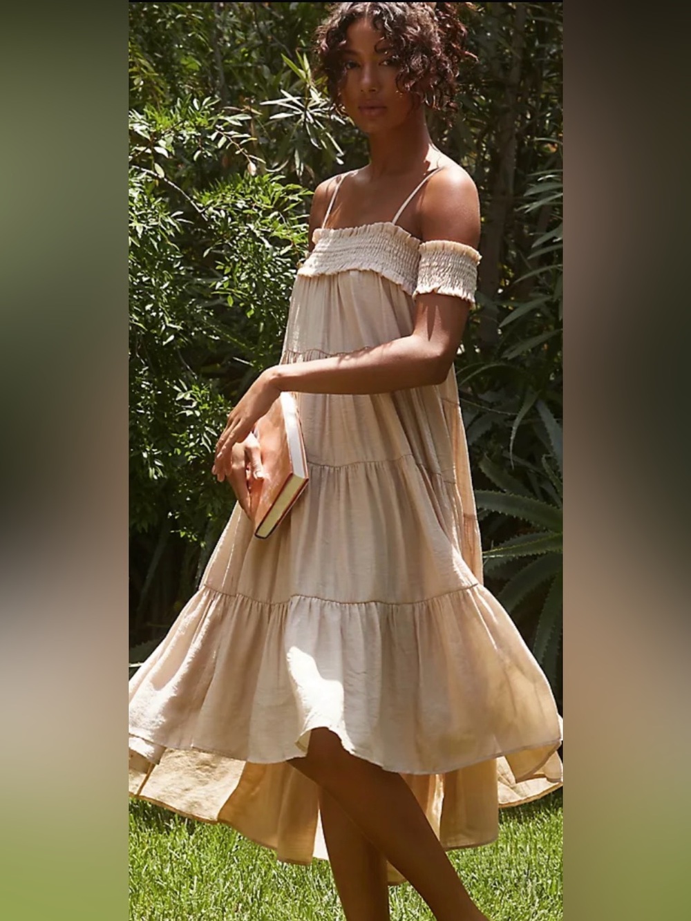 Neutral Cream Tiered Off-Shoulder Maxi Dress- Sarah Hann at Anthropologie